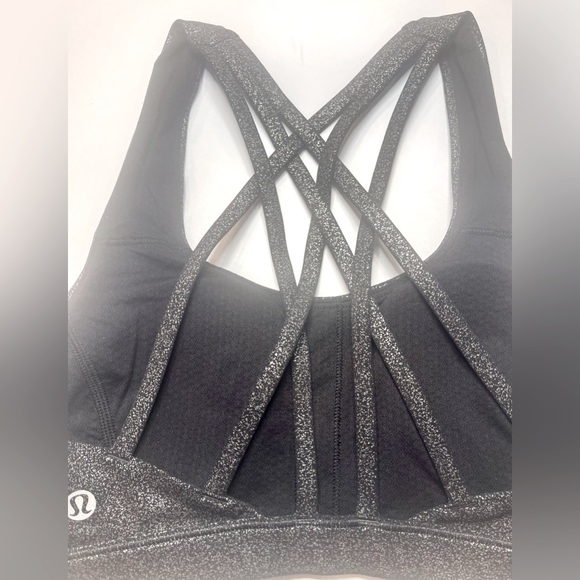 Lululemon Black/Silver Energy Sports Bra In Luminosity Foil Print Size 2 - Picture 5 of 7